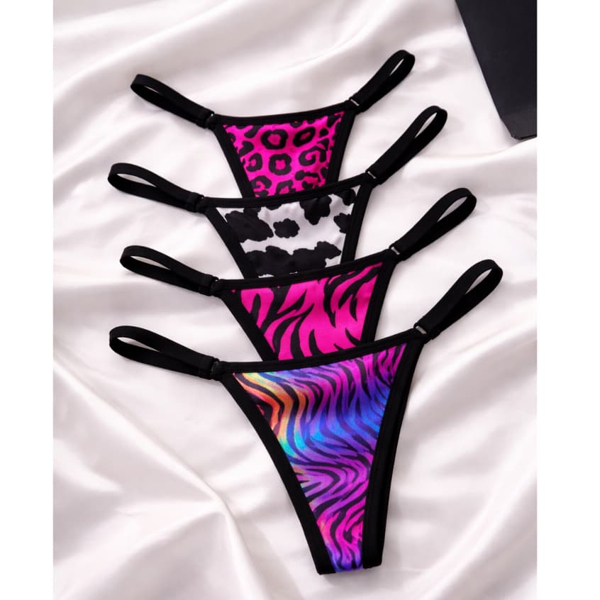 Kit Calcinha  Animal Print Estampada Regulagem Lateral Tanga Fio