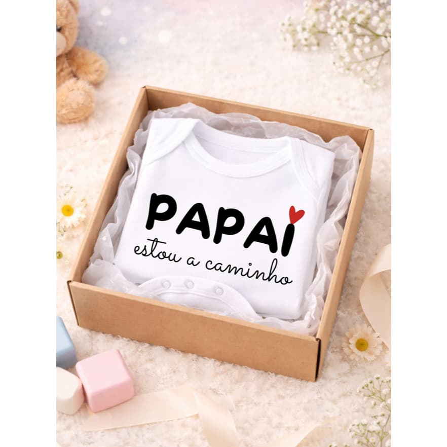 BODY MACACAO BEBE BRANCO ANUNCIO DE GRAVIDEZ PAPAI ESTOU A CAMINHO PERSONALISADO UNISSEX 1 A 12 MESES