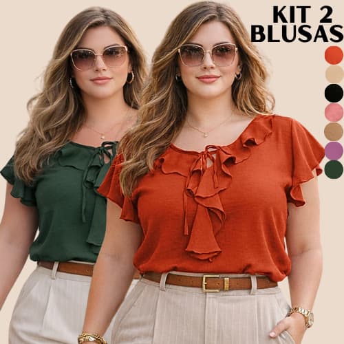 BLUSA FEMININA KIT 2 BLUSAS DIA A DIA ESTILOSA SOCIAL MODERNA CONFORTÁVEL DISCRETA BLOGUEIRA TRABALHO TENDENCIA