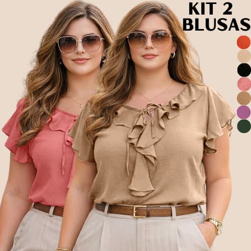 BLUSA FEMININA ELEGANTE SOCIAL KIT 2 BLUSAS FEMININAS MODA EVANGELICA VERÃO CONFORTAVEL LINDA DISCRETA BLUSINHA FEMININO