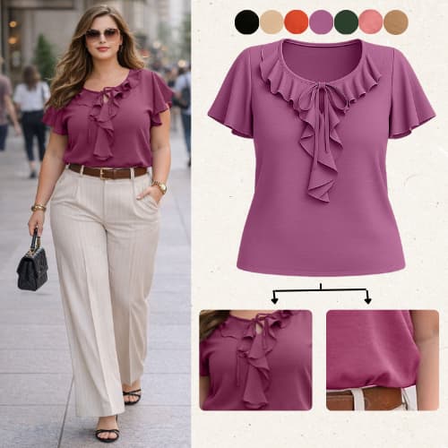 BLUSA FEMININA ESTILOSA BABADO ALTA QUALIDADE CONFORTÁVEL VERÃO TRABALHO PASEIO BLUSAS FEMININAS SOCIAL EVANGELICA LUXO