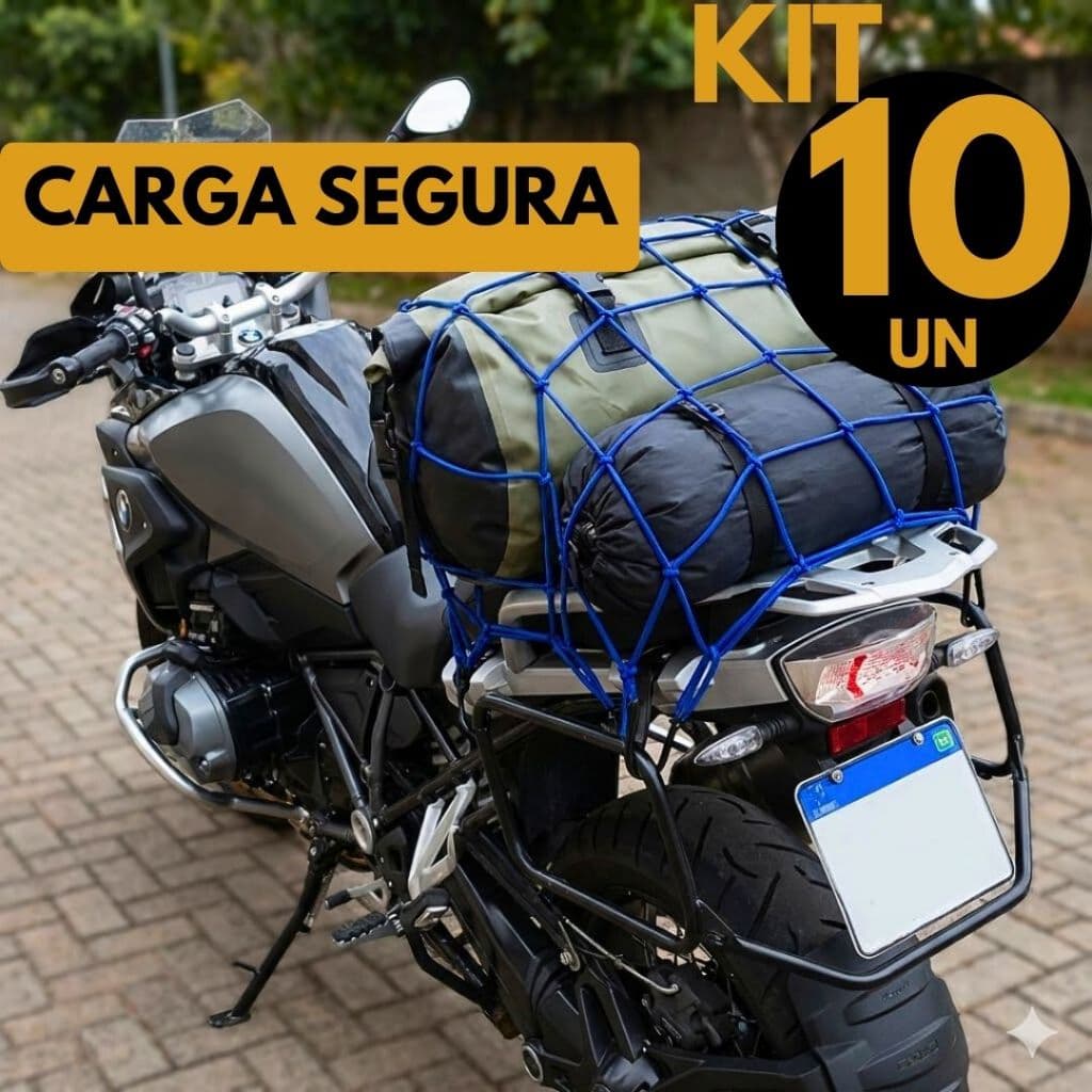 Kit 10 Redes Elásticas Carga Segura Carga Pesada Moto Aranha Bagagem Capacete Entregador Viagem