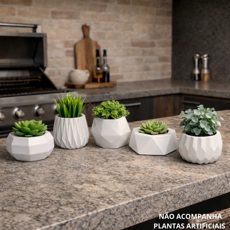 Conjunto 5 Vasos De Decoração Para Suculentas, Cactus e Plantas Artificiais - Escritório, Sala