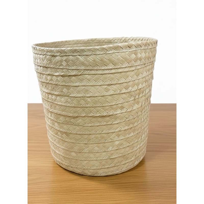 Cesto de Palha Natural 30x30cm Artesanal com Fundo MDF Cachepô Decorativo