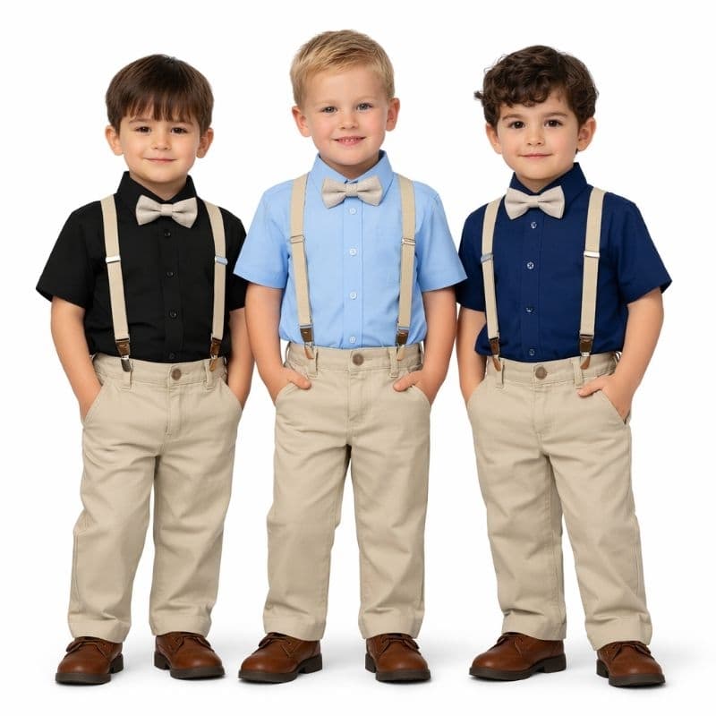 Roupa Conjunto Infantil Camisa Social Calça Suspensório Gravata Menino
