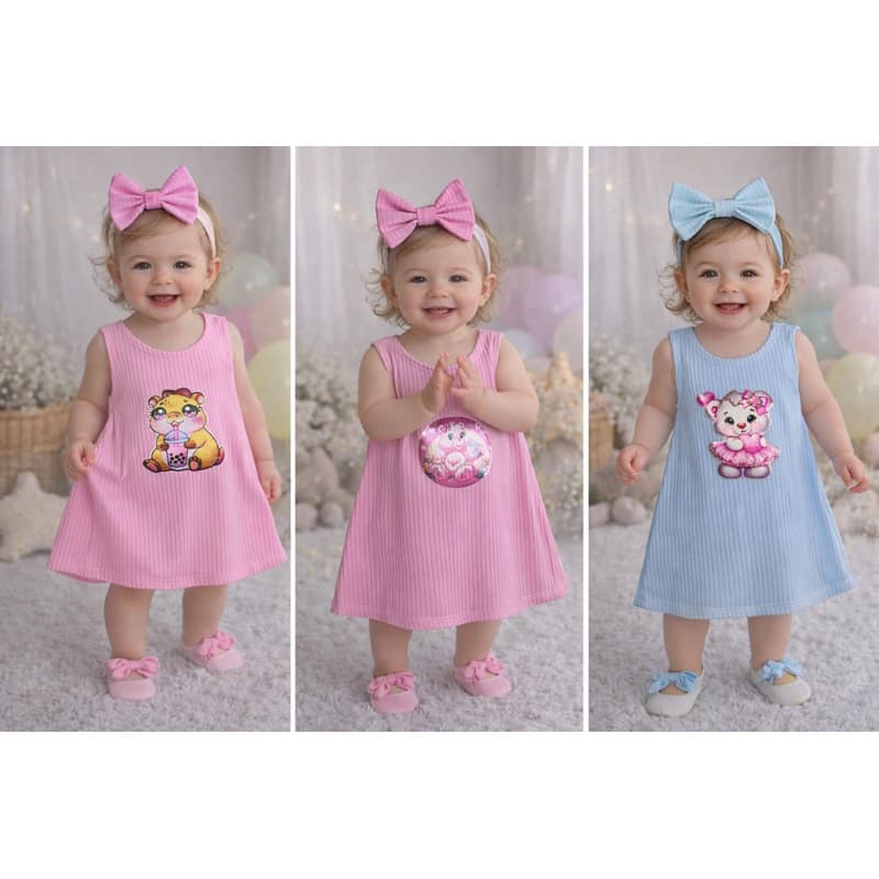 05 vestidos + 05 laços de cabelo