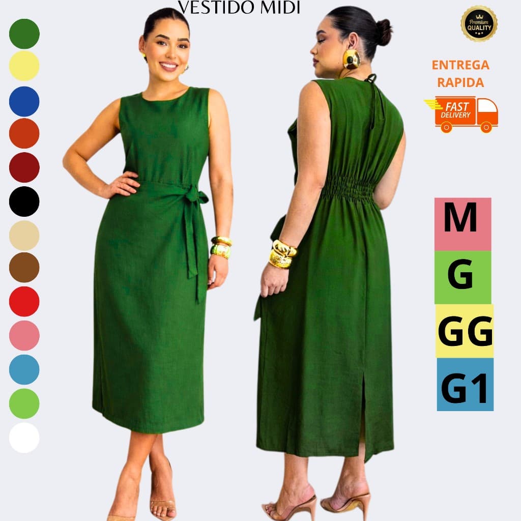 Vestido  Feminino Midi Tecido Sensorial  – Elegante e Confortável | M G GG G1