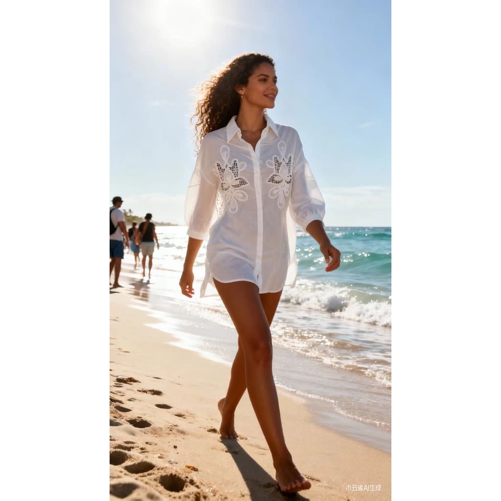 Saida De Praia Blusão Manga Longa Estilo Alfaiataria Com Gola Gringa Verão Casual
