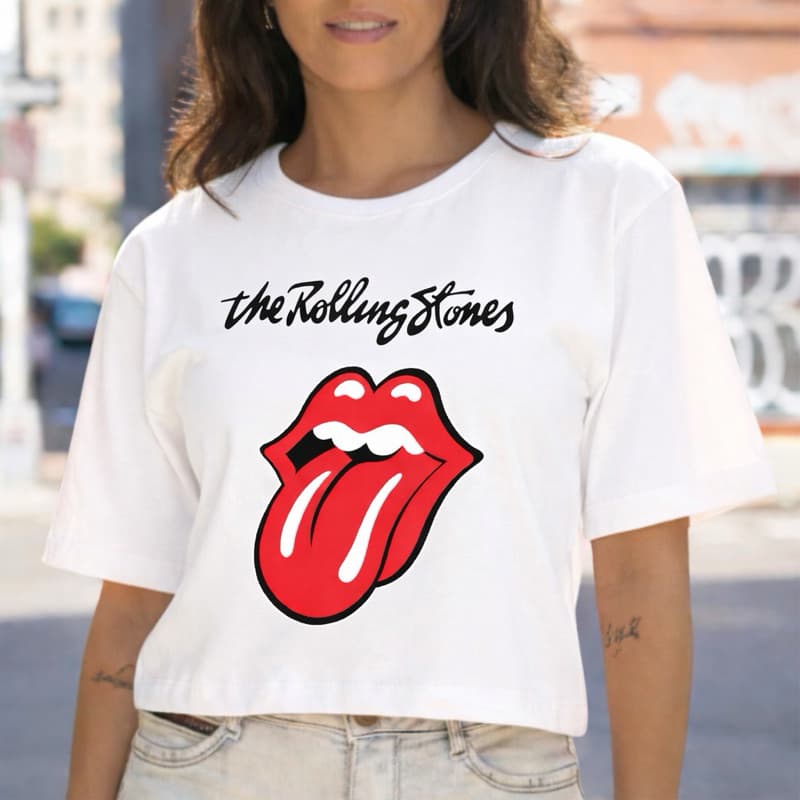 Cropped Blusa Feminina Oversized Camiseta Estampada 100% Algodão Gold Língua Camisa Casual Veste do P ao GG