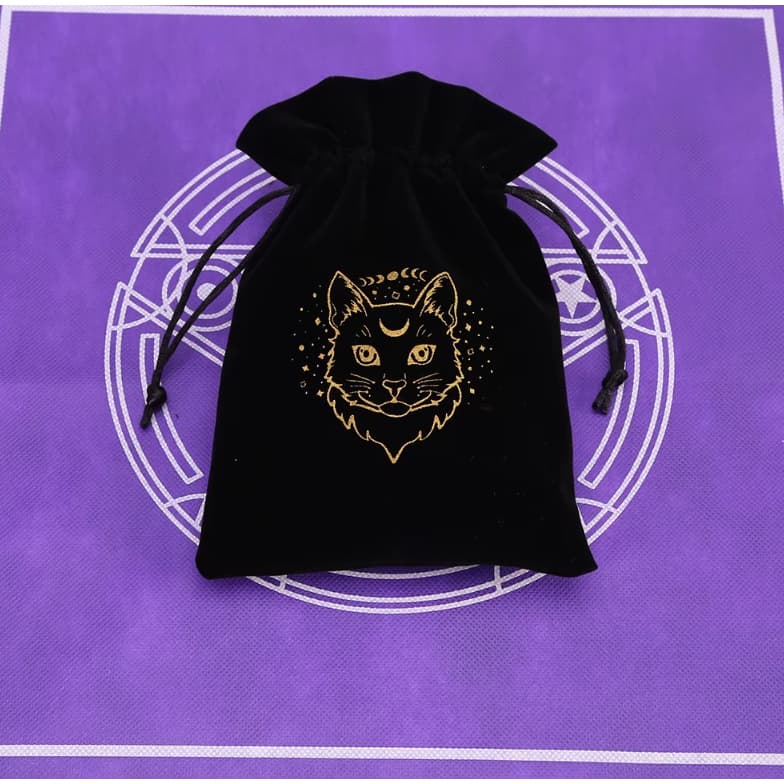 Bolsa de dados desenho gato gatinho veludo aveludada rpg tarô ded dungeons and dragons baralho
