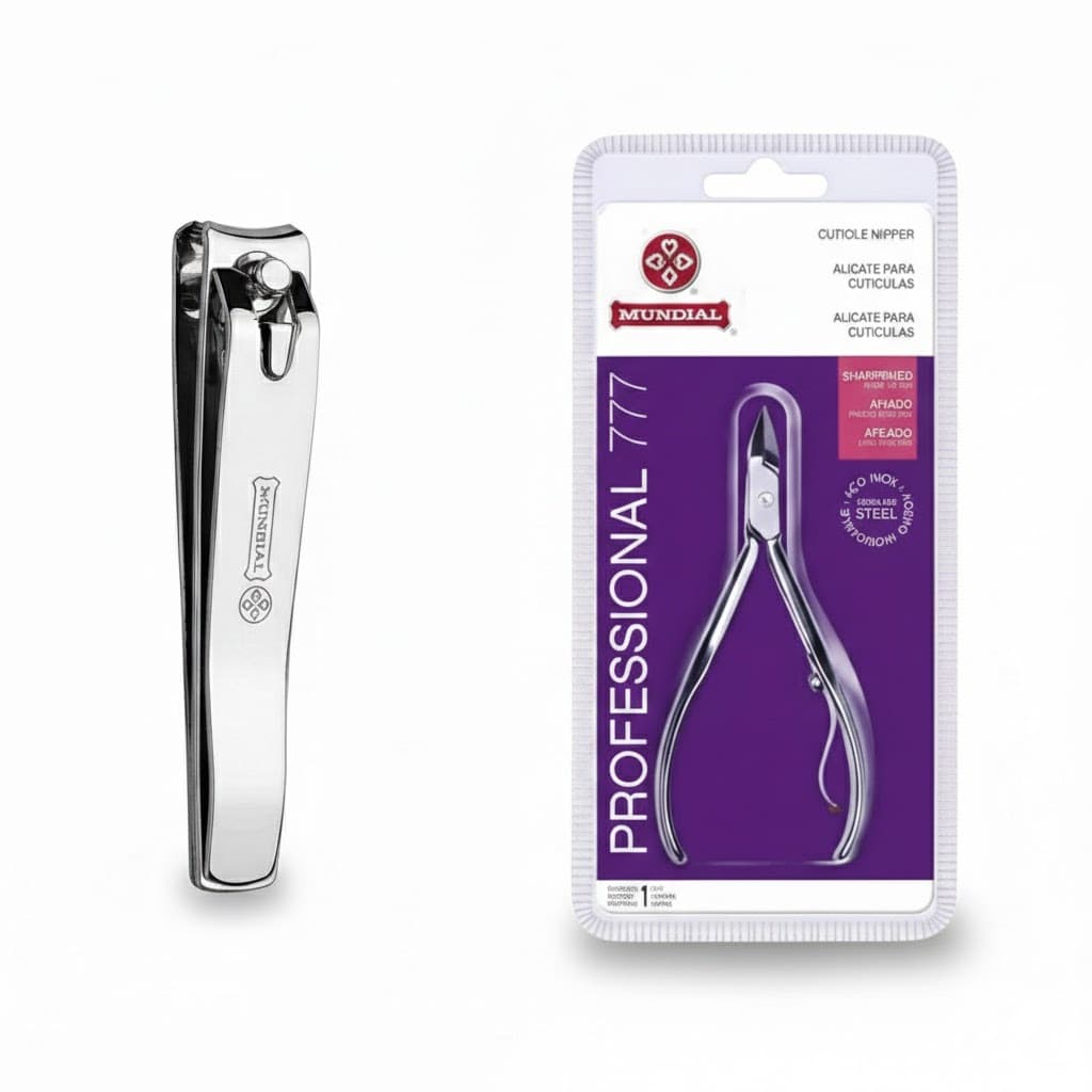 Kit Alicate Cutícula Mundial 777 Profissional Aço Inox + Cortador Unha Grande Mundial Manicure Pedicure
