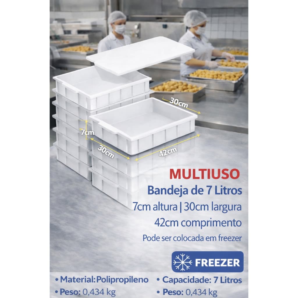 Kit 4 Caixa Bandeja multiuso organizadora 7 Litros com 1 Tampa  Panificadora Açougue massas  pizzas
