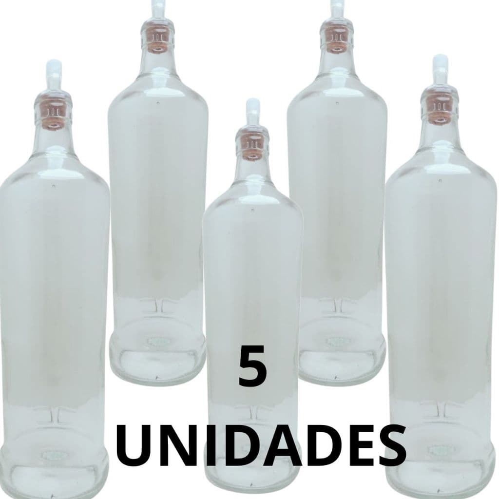 Garrafa de Vidro Transparente Com Tampa Em Rolha Dosador De 1 Litro