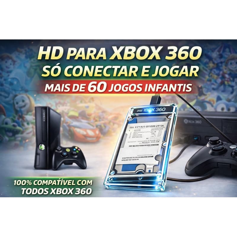 HD Externo para Xbox 360 lotado de jogos infantis