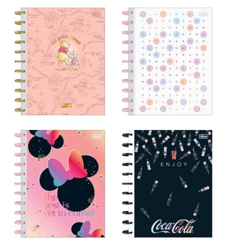 Caderno Inteligente Tilidisco Pooh, Minnie, Cola-Cola e Happy 10 Matérias Tilibra