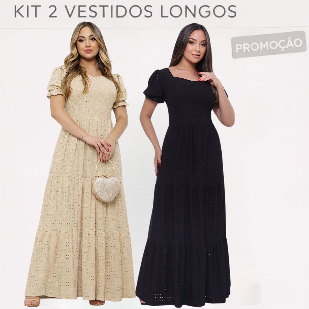 KIT 2 Vestido Longos Laise Feminino Moda Evangelica Malha Premium