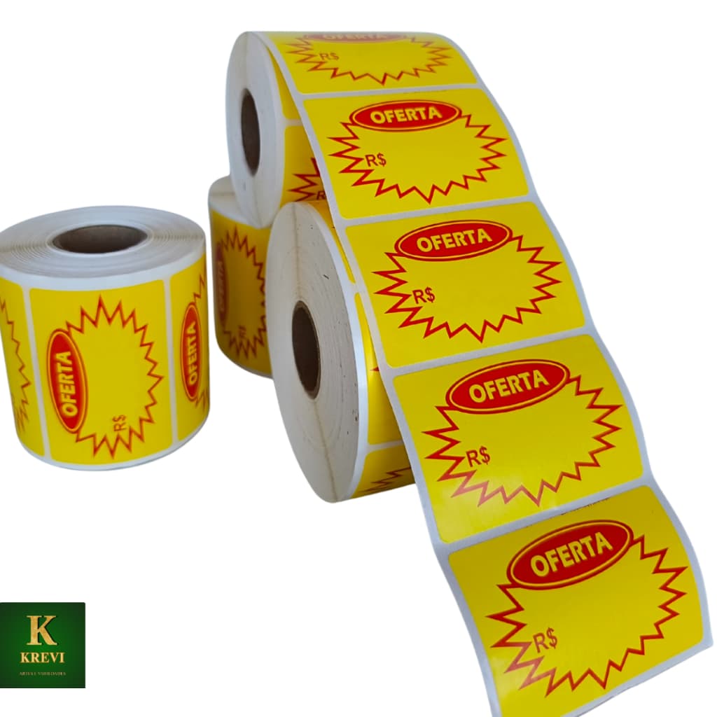 500 Etiqueta Adesiva de Oferta splash para preço 60x40mm  - amarela com vermelha promoção e ofertas
