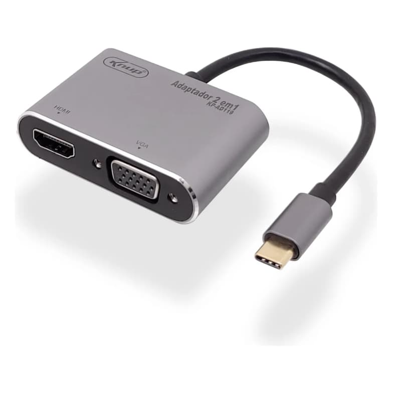 Adaptador Conversor 2 em 1 USB-C para HDMI VGA 4K 1080p