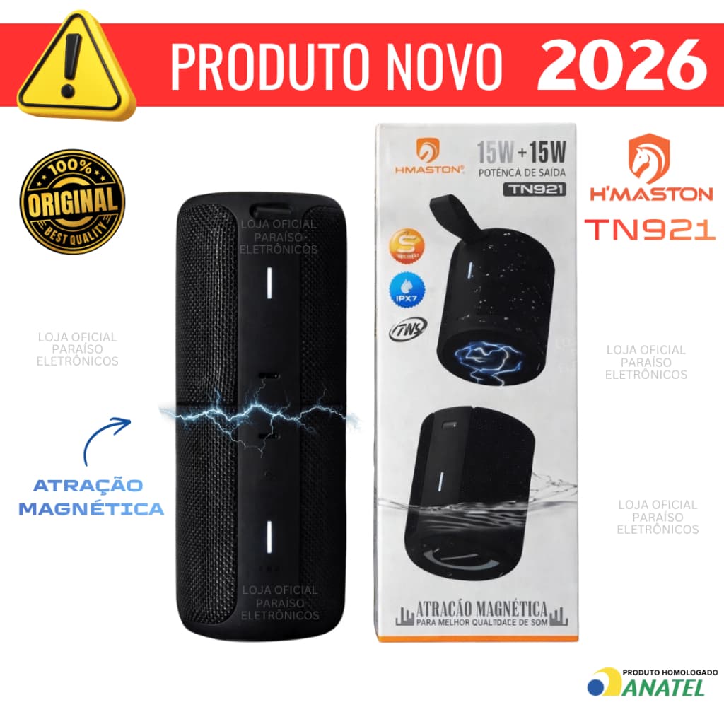 Caixa de Som 30W POTENTE MAGNÉTICA 2 em 1 Bluetooth Portátil  Prová d'Água TN 921 Lançamento 2026
