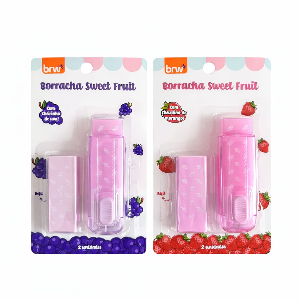 Borracha Sweet Fruit BRW Com Cheirinho Kit 2 Unidades Escolar Infantil