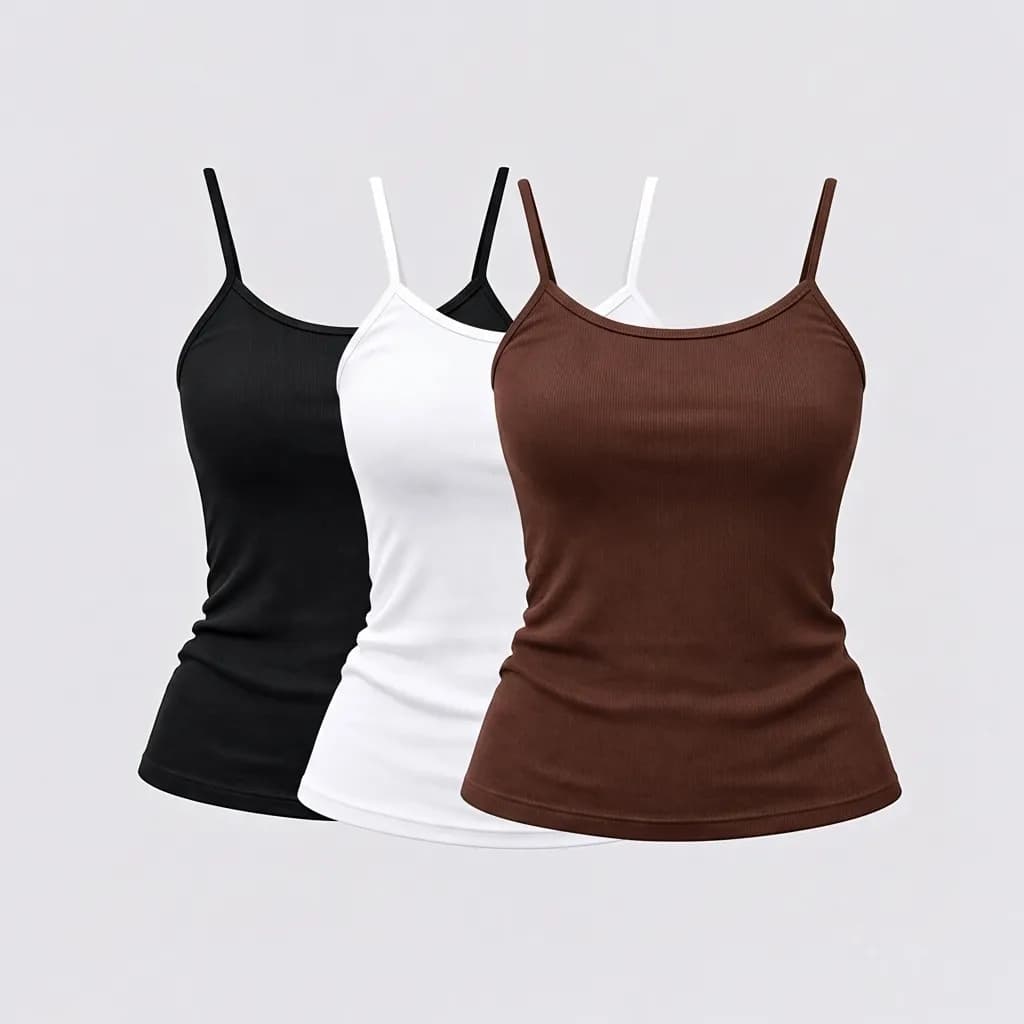 Kit 3 Camiseta Regata Feminina Alça Fina Ribana Canelada Básica Casual Dia A Dia