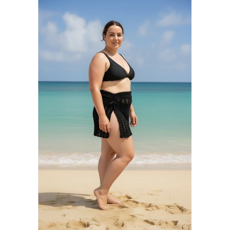 Saída de Praia Plus Size Saia Tricô com Cordão Lateral Feminina