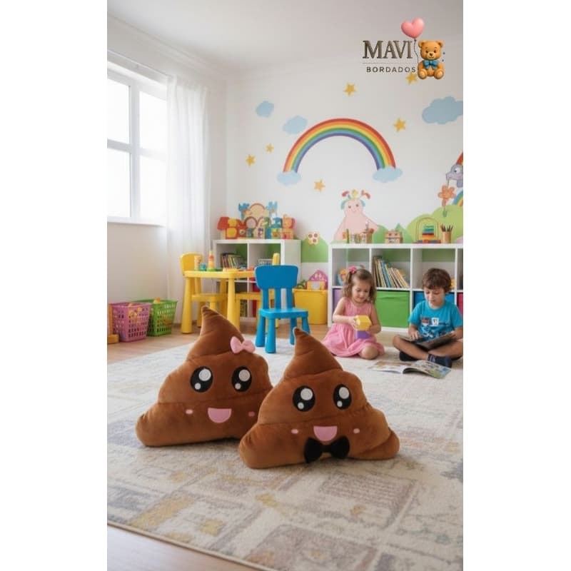 Kit 2 Pelúcia Bordada Super Fofa |  Avulsa - Emoji De Cocô Divertido