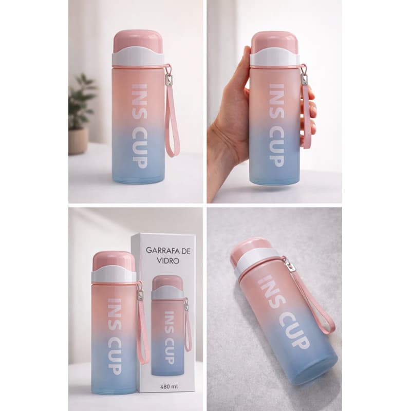 Garrafa De Vidro 480ML Com Adesivos Para Personalizar