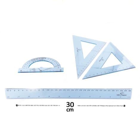 Kit de Réguas Geométricas 30cm – Grosso ou Fino | Régua + Esquadros + Transferidor