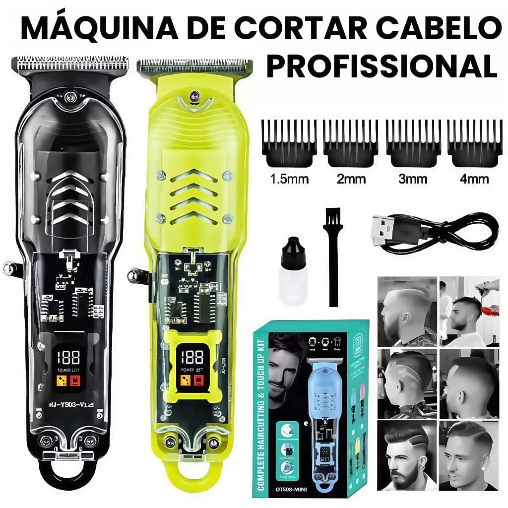 Promoção! Máquina De Cortar Cabelo Profissional Smart Lcd Barbeador Elétrico Transparente Sem Fio Para Homens