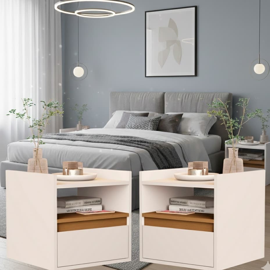 PROMOÇÃO 2  Mesa de Cabeceira Suspensa Retrô com 1 Gaveta e Nicho Kit 2 Unidade Criado Mudo