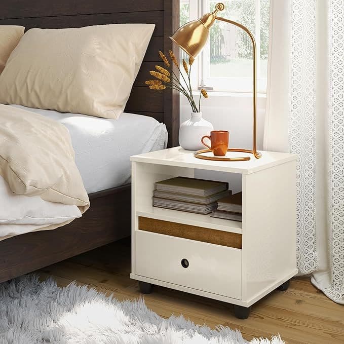 Mesa de Cabeceira  Box com Gaveta Nicho Branco off/White