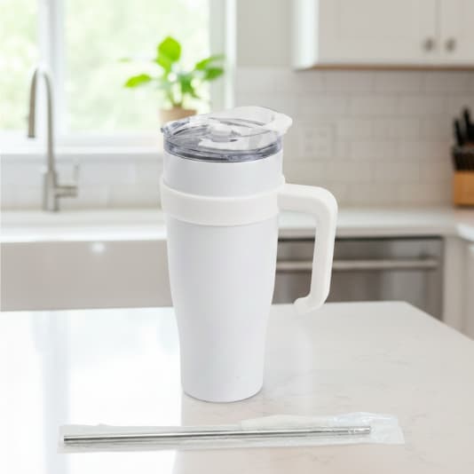 Copo Garrafa Térmico 1200ml com Alça e Canudo de Aço Inox