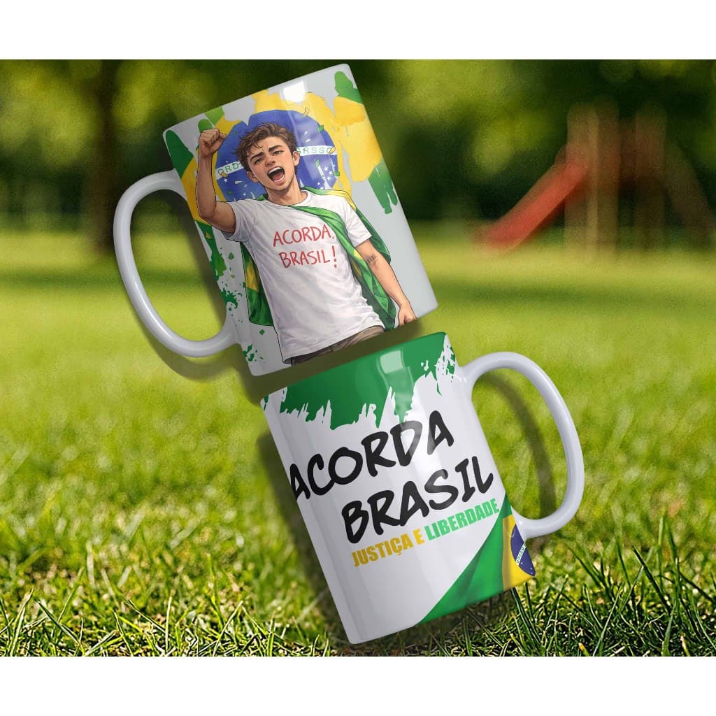 Caneca Acorda Brasil Nicolas Ferreira Justiça Liberdade Movimento Brasil Livre Personalizada Presente