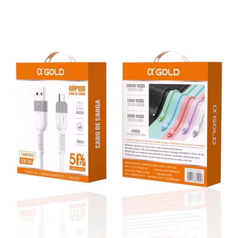 Cabo a’Gold 5A CB103-3 Turbo – Carregamento Rápido + Dados | Reforçado, Trançado e Durável
