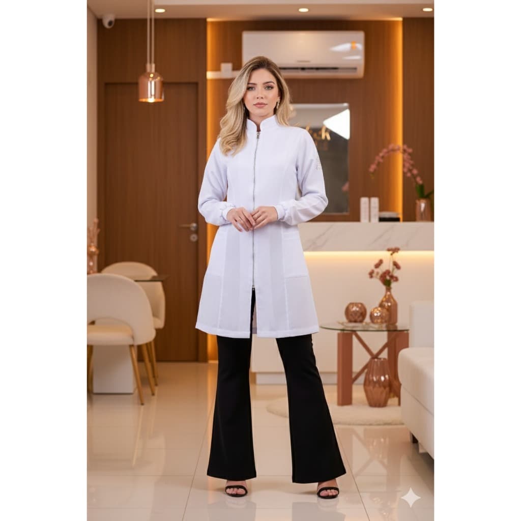 Jaleco Feminino Acinturado Com Zíper Branco - P