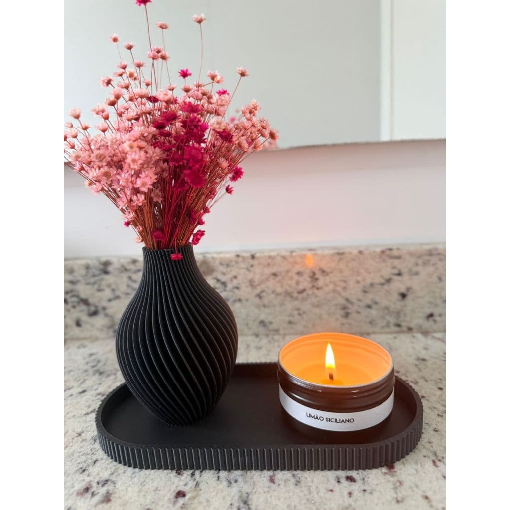 Vaso e Bandeja Canelada Oval | Kit Decorativo Minimalista | Decoração Moderna