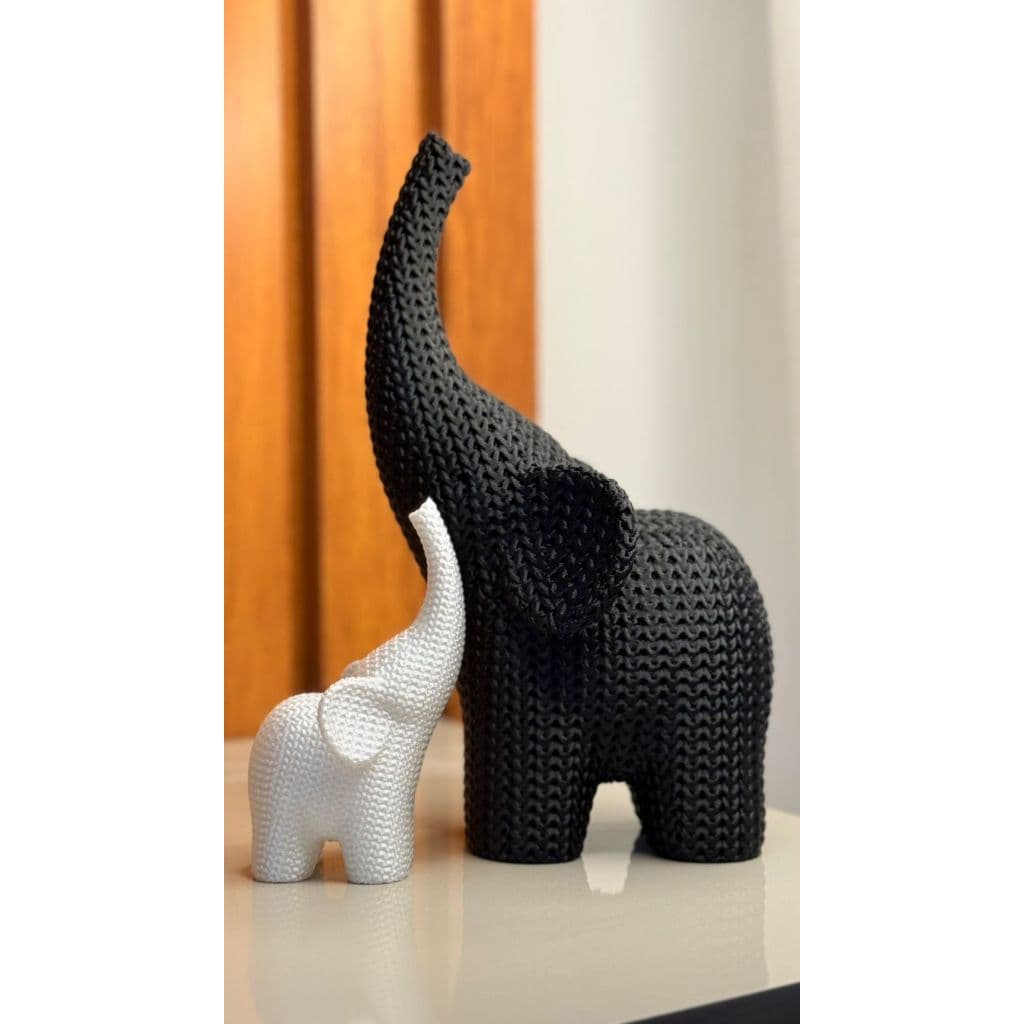 Elefantes Decorativos | Textura Tricô | Kit com 2 Tamanhos | Símbolo de Boa Sorte
