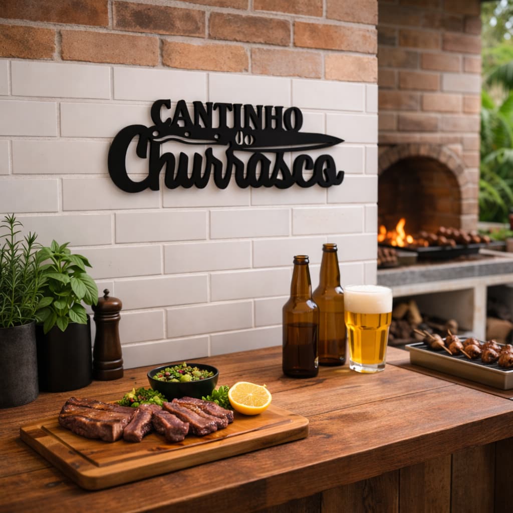 Letreiro Decorativo Cantinho do Churrasco 23x12cm Placa Parede Presente Gourmet