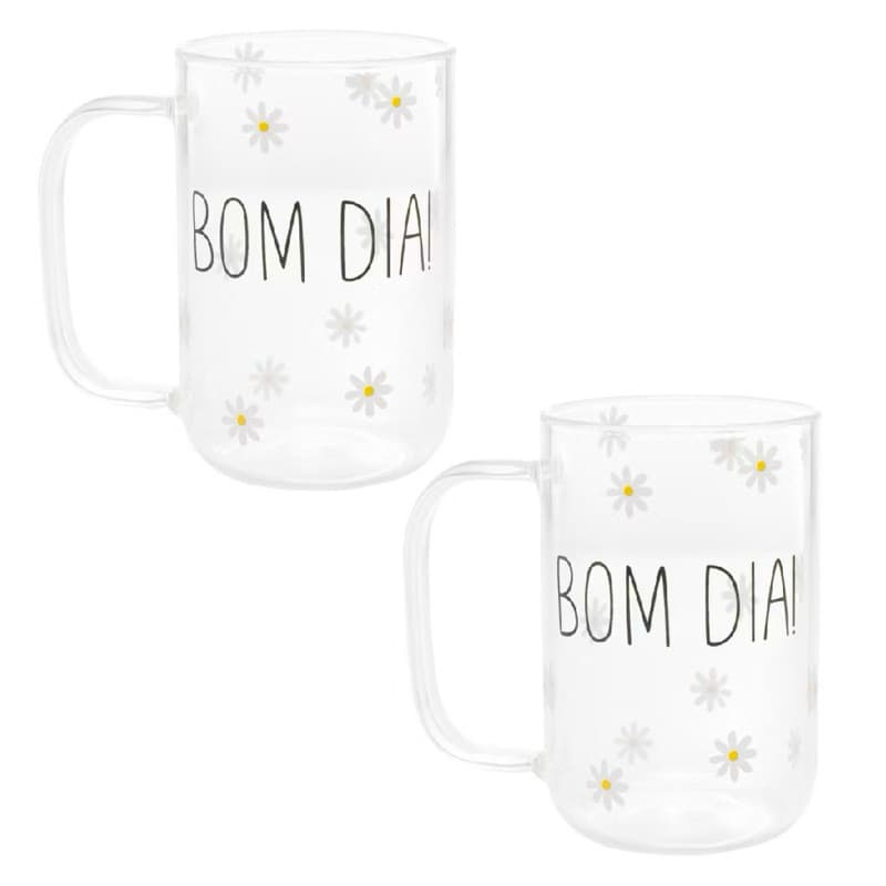 Conjunto Jogo 2 Canecas Xícaras Grande Café Chá de Vidro Bom Dia Wolff 280ml Cantinho do Café Mesa Posta