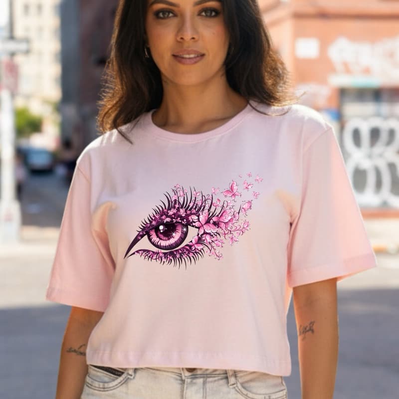 Cropped Oversized Estampado Olho 100% Algodão Gold Camiseta Feminina