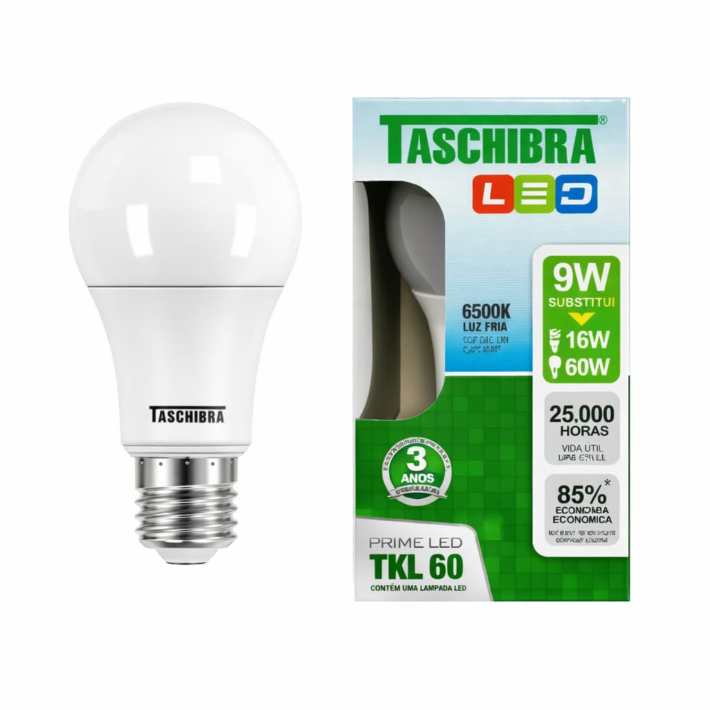 Lampada LED kit 20 un 9W Bulbo 6500k para E27 Bivolt Branco Frio Econômica para casa taschibra
