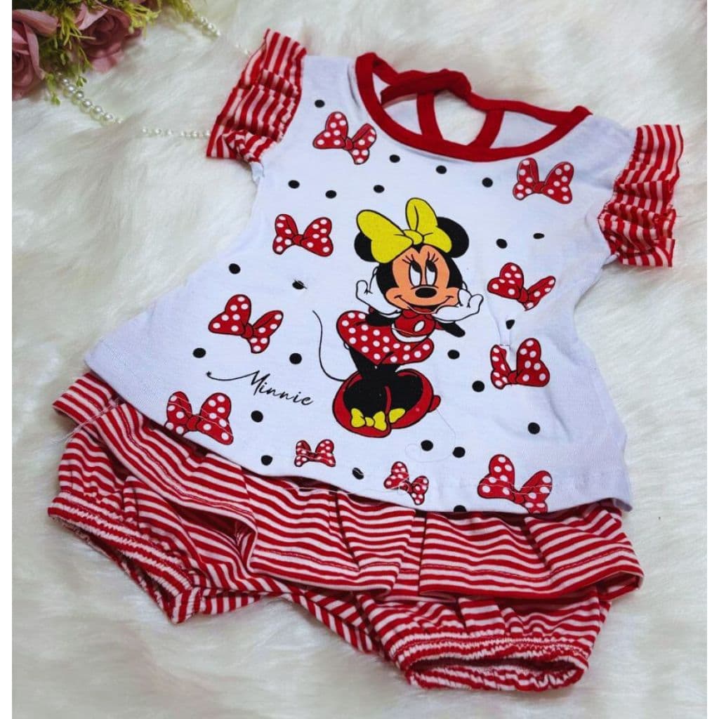 Conjunto Bebê Menina Blusinha Estilosa Minie + Short Saia Infantil – Roupa Fofa e Moderna