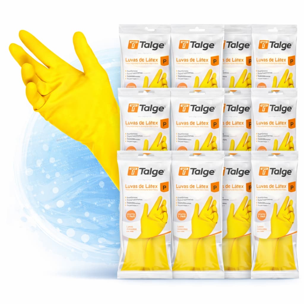 KIT 12 pares de Luvas Látex Amarela Multiuso Talge