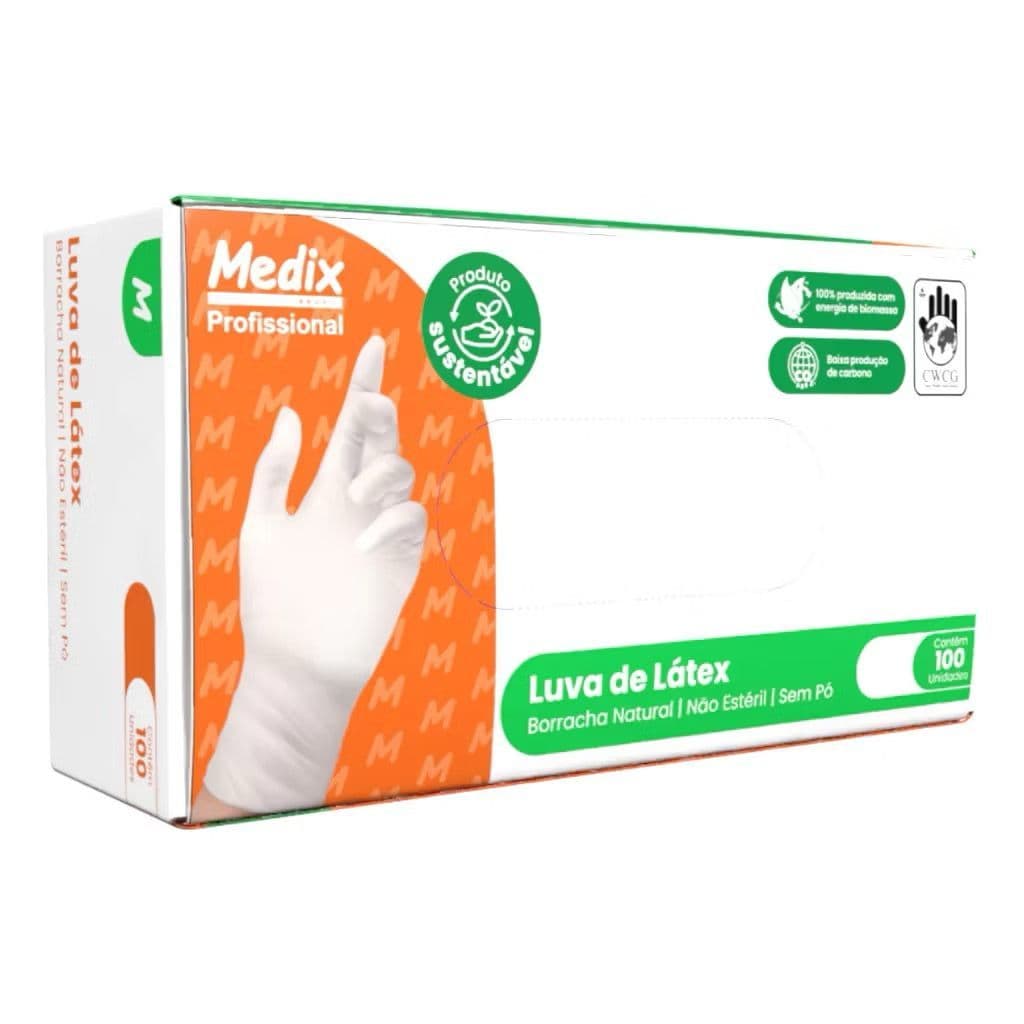 Luva Látex sem PÓ Medix 100 Unidades Descartável