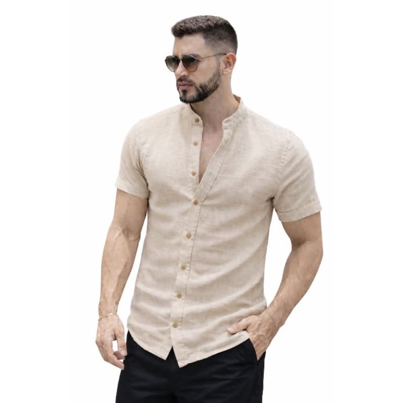 Camisa Masculina Premium Verão gola padre social em linho  com 61% OFF – Oferta Limitada