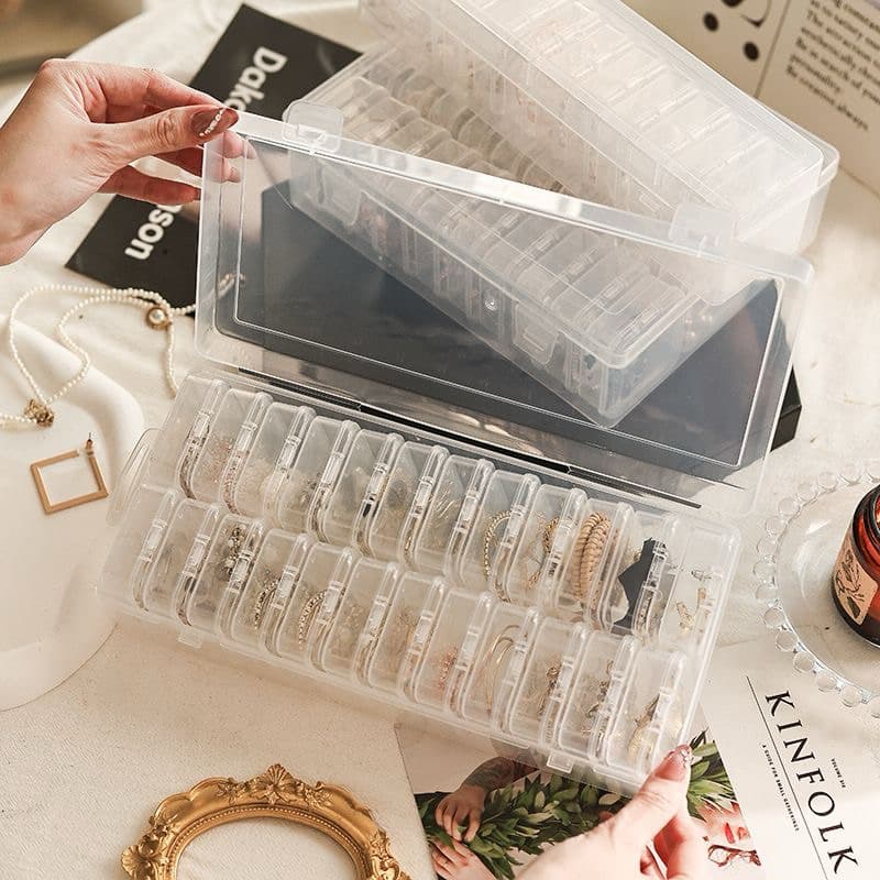 Kit 20 Caixinhas Organizadoras Transparente Porta Joias Brincos Anéis Pingente Multiuso com  caxia grande