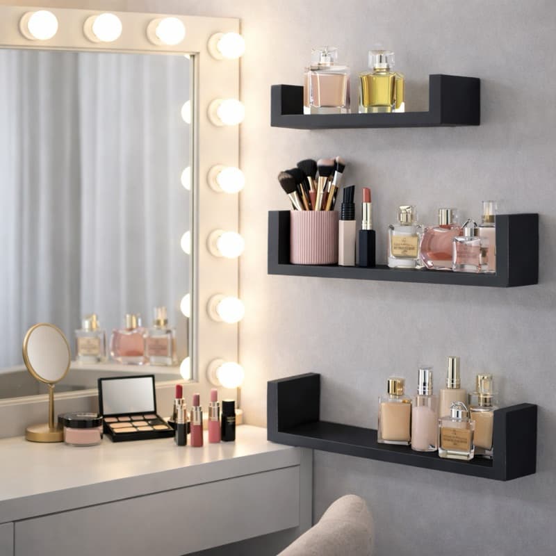 kit 3 Prateleiras organizadora U ideal para   Decoração ou maquiagem 40/50/60 Mdf Preto JÁ VAI MONTADO!