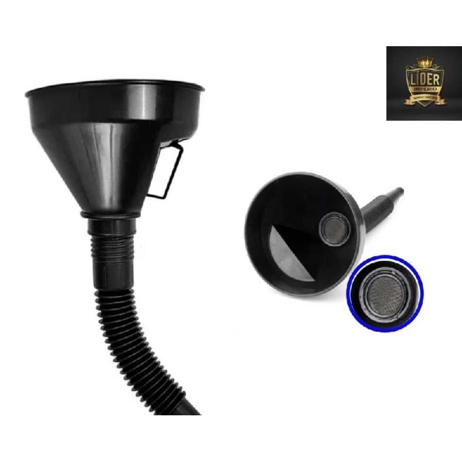 Funil Automotivo Flexível Sanfonado Com Peneira Filtro Para Óleo Gasolina, Alcool, Diesel Motos Carros