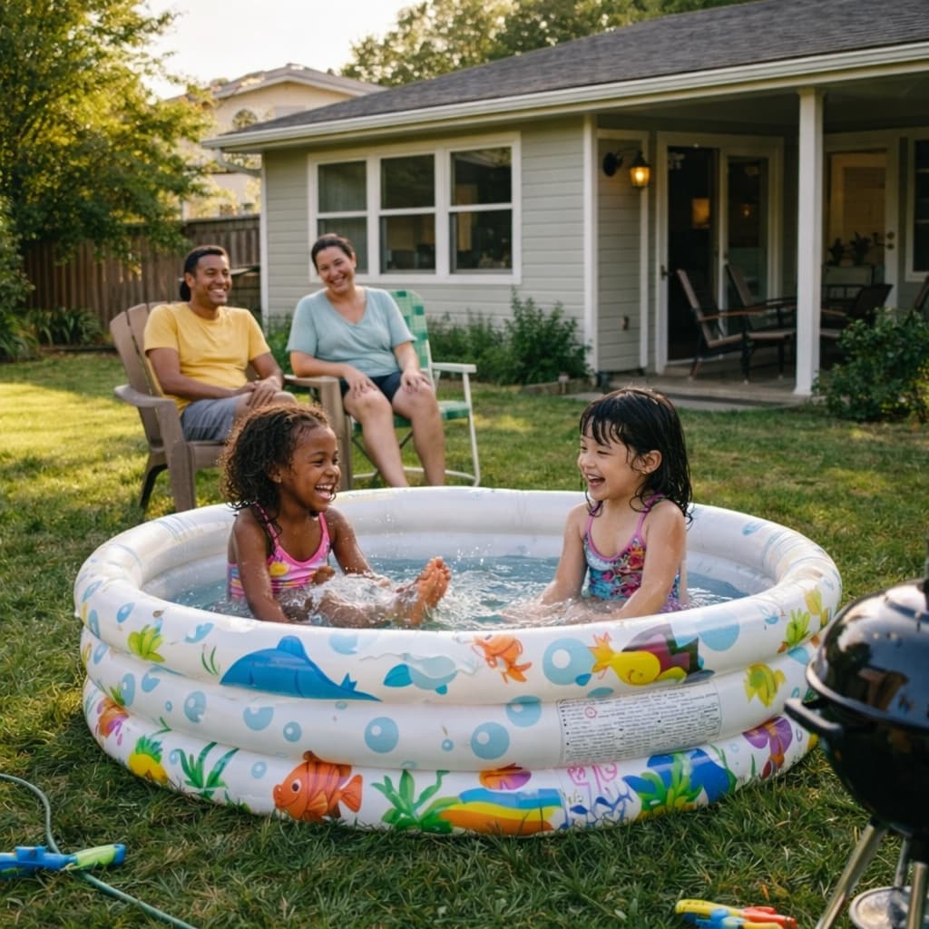 Piscina Inflável 100/180 Litros Infantil Criança Redonda Praia Bolinha Verão   Pequena Água Sol Azul Pvc Picina Quintal